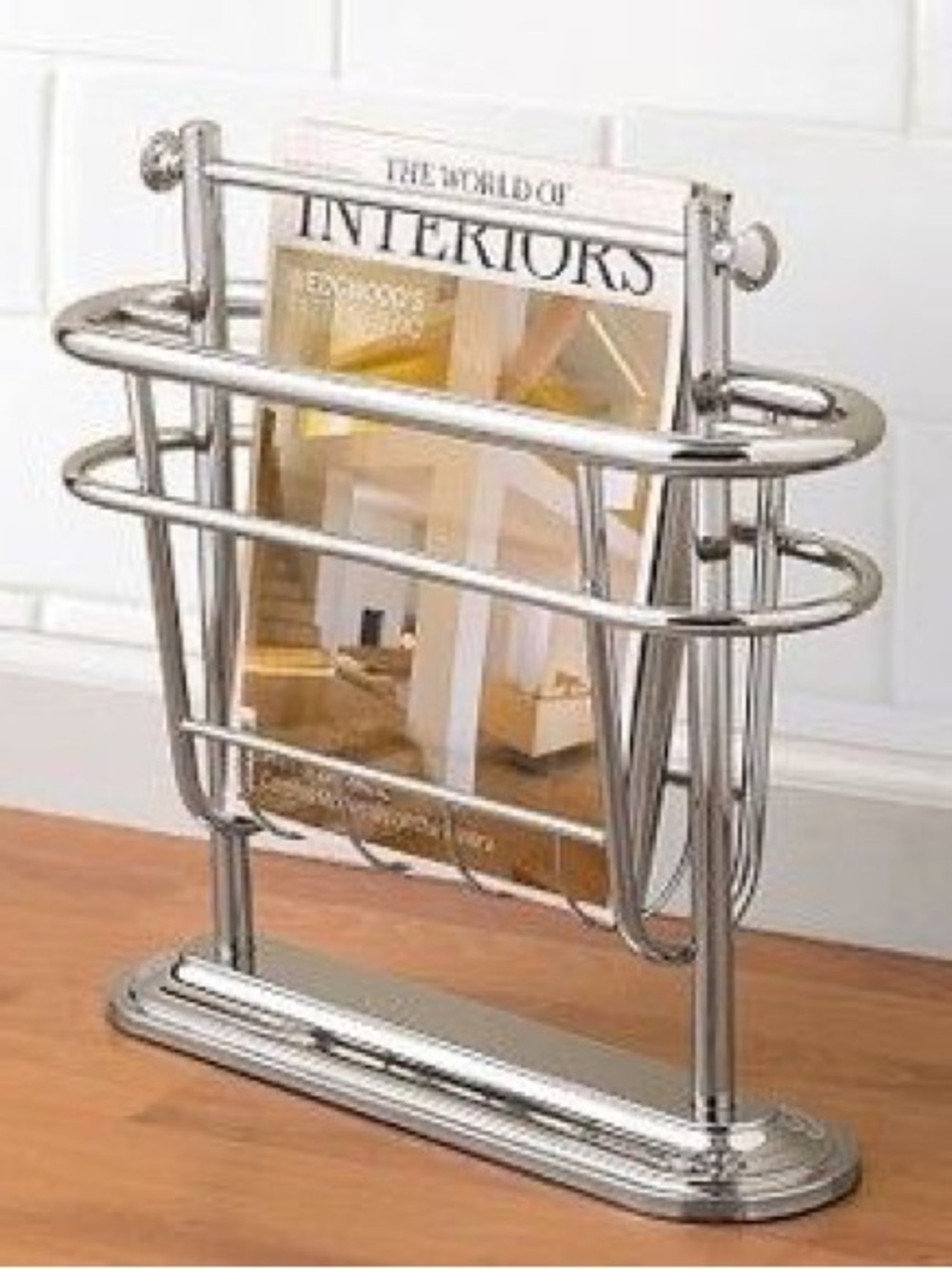 Pottery Barn Bennett Chrome Silver Metal Magazine Rack Holder